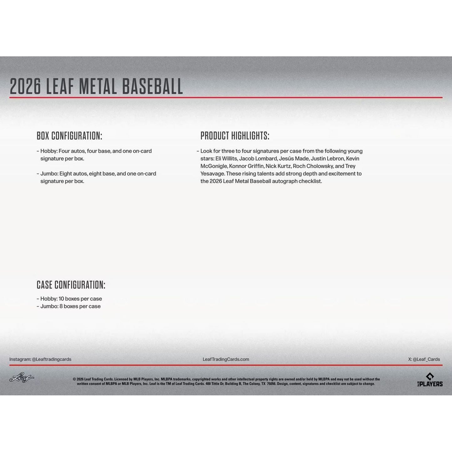 2026 Leaf Metal Baseball Jumbo Box
