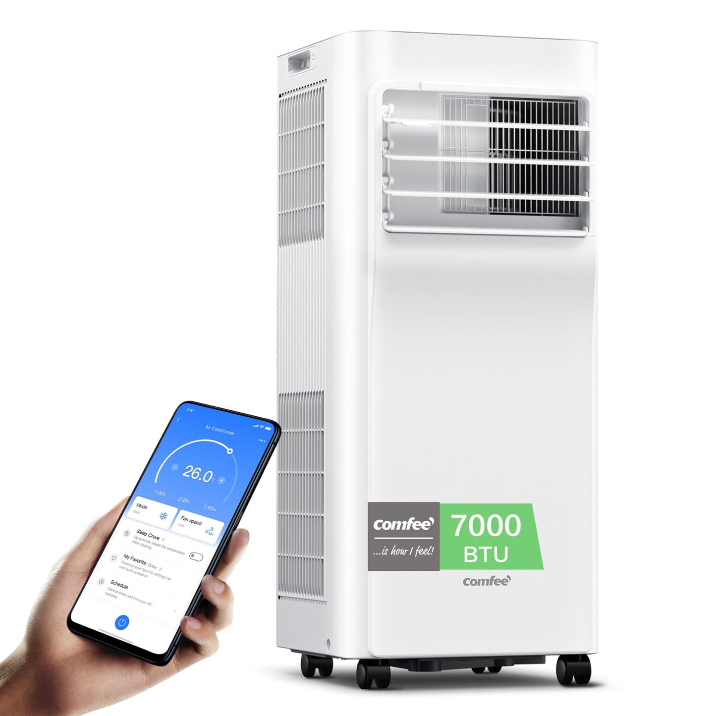 COMFEE MPPH-09CRN7 Mobiles Klimagerät 9.000 BTU – 3-in-1, R290, EEK A, 31m², Fernbedienung, Weiß