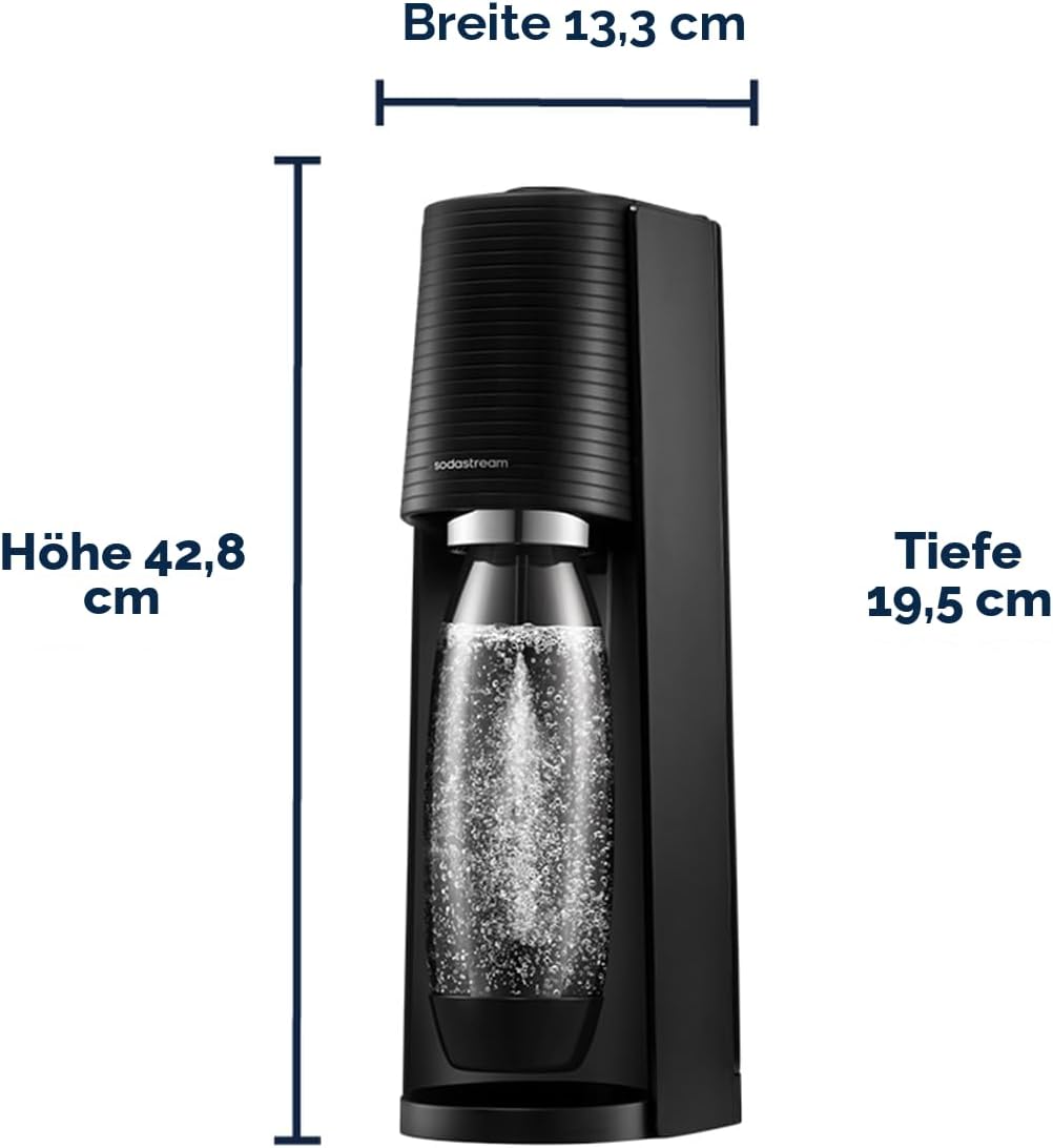 SodaStream TERRA Wassersprudler – Quick Connect CO2, 3x KST Plastikflasche 1L, Schwarz