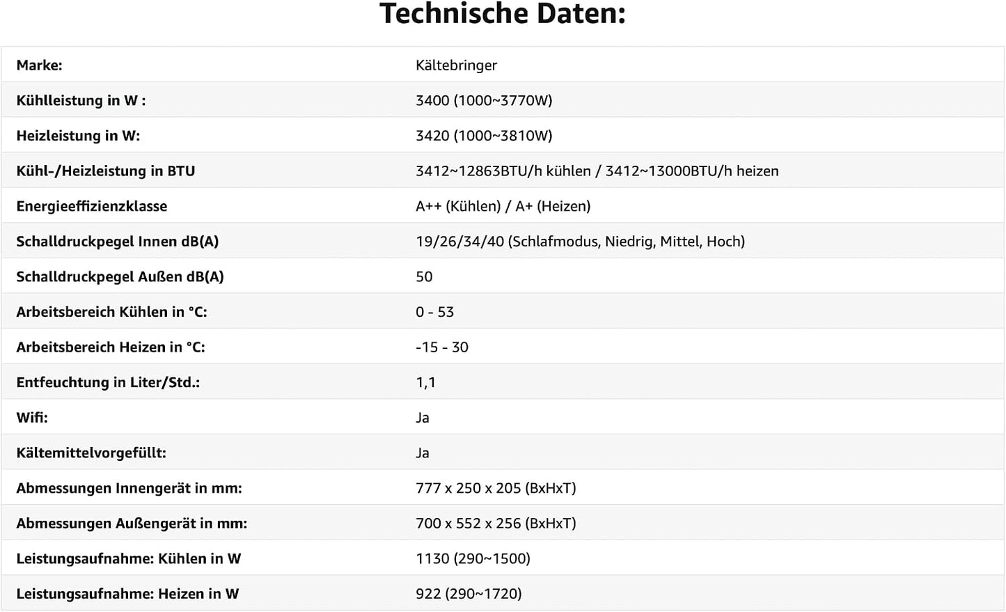 Kältebringer KB34 Split-Klimaanlage 12.000 BTU – Full-Inverter, EEK A++/A+, R32, WiFi, Alexa, TitanGold, Weiß