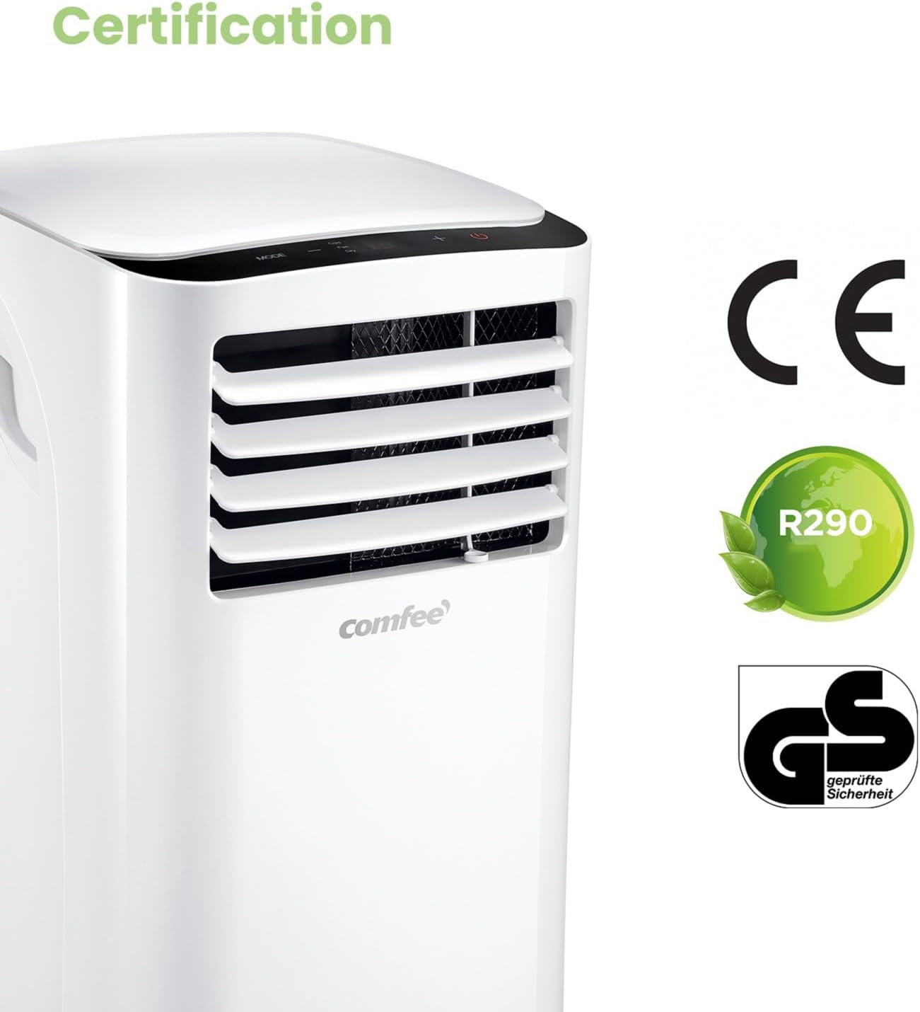 COMFEE MPPH-09CRN7 Mobiles Klimagerät 9.000 BTU – 3-in-1, R290, EEK A, 31m², Fernbedienung, Weiß