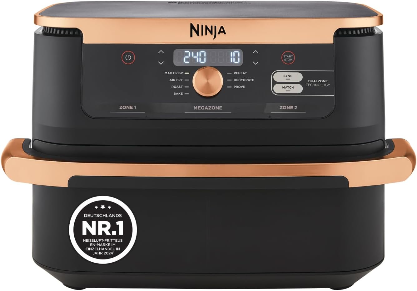 Ninja AF500EUCP Foodi FlexDrawer Heißluftfritteuse 10,4L – 7 Funktionen, Dual Zone, 2470W, Schwarz/Kupfer