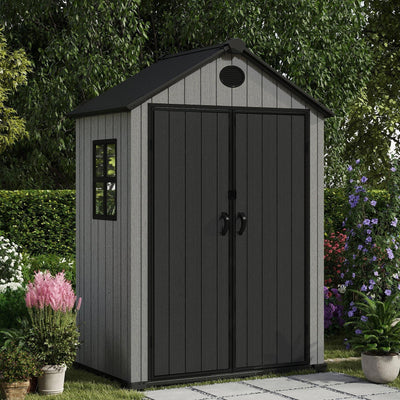 Pro Grade 6ft x 8ft Premium Plastic Double Door Garden Shed - Grey/Anthracite Wood Touch Texture