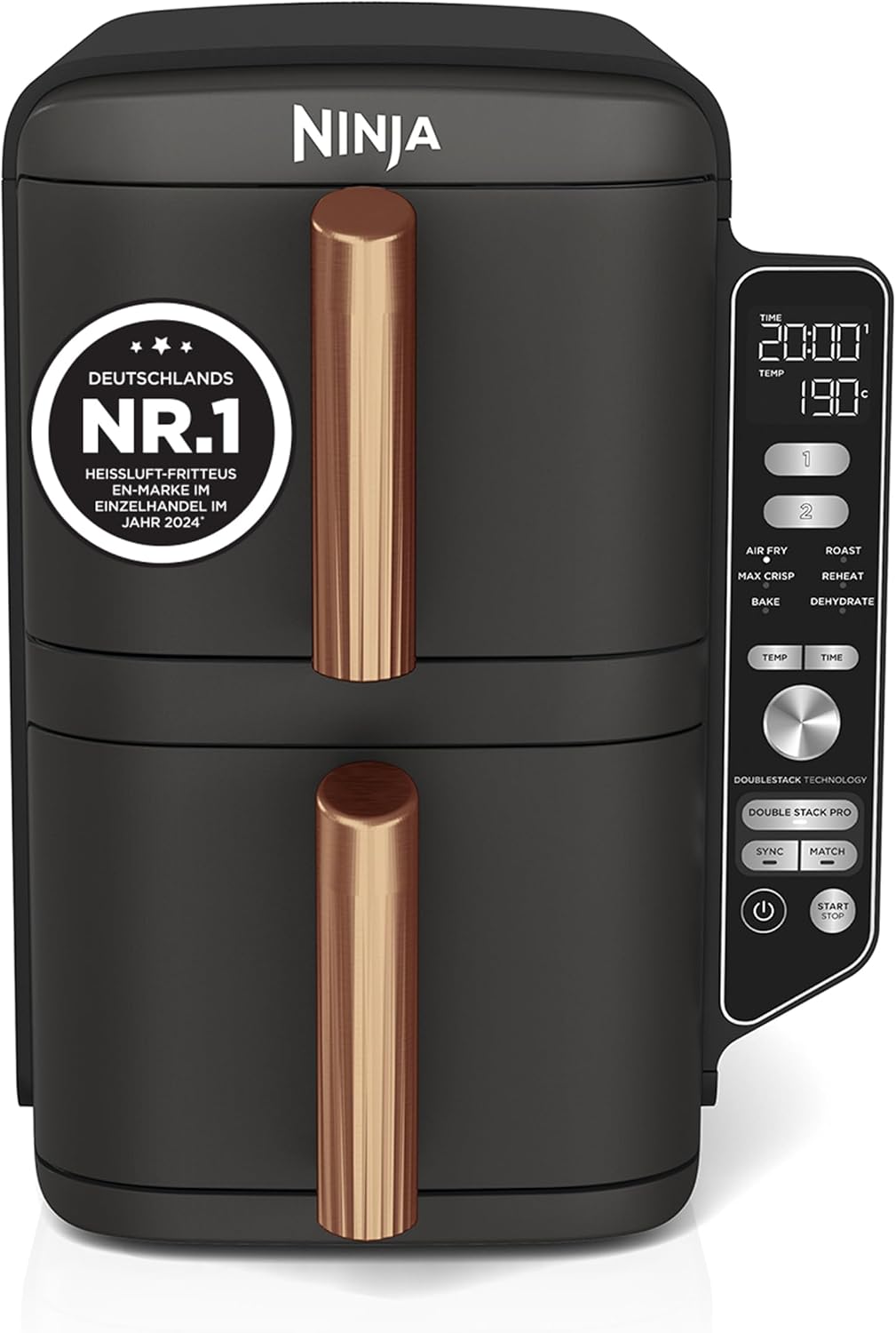 Ninja SL400EUCP Double Stack Heißluftfritteuse 9,5L – 4 Ebenen, 6 Funktionen, 2470W, Kupfer/Schwarz