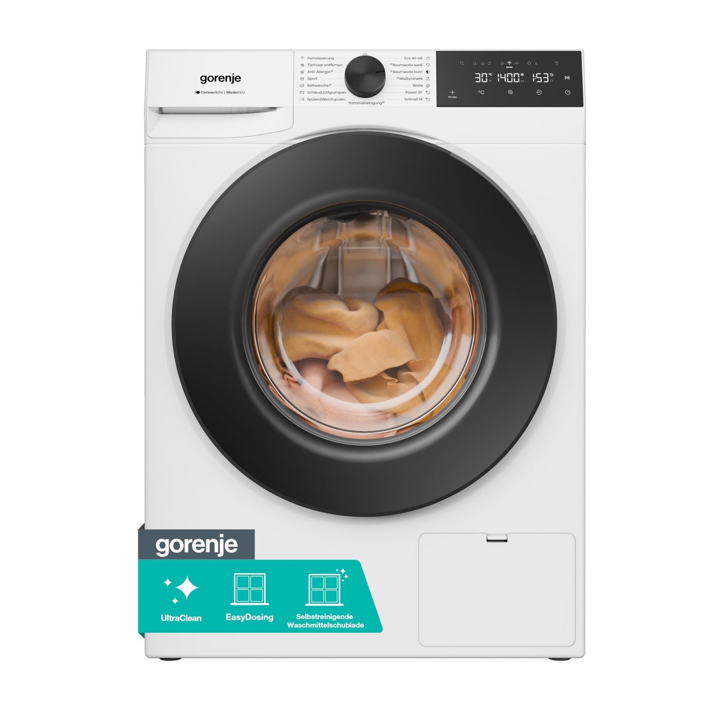 Gorenje WPNEI74A1TS Waschmaschine 7kg – Dampf, ConnectLife App, 1400 U/min, AquaStop, EEK A-10%, Weiß