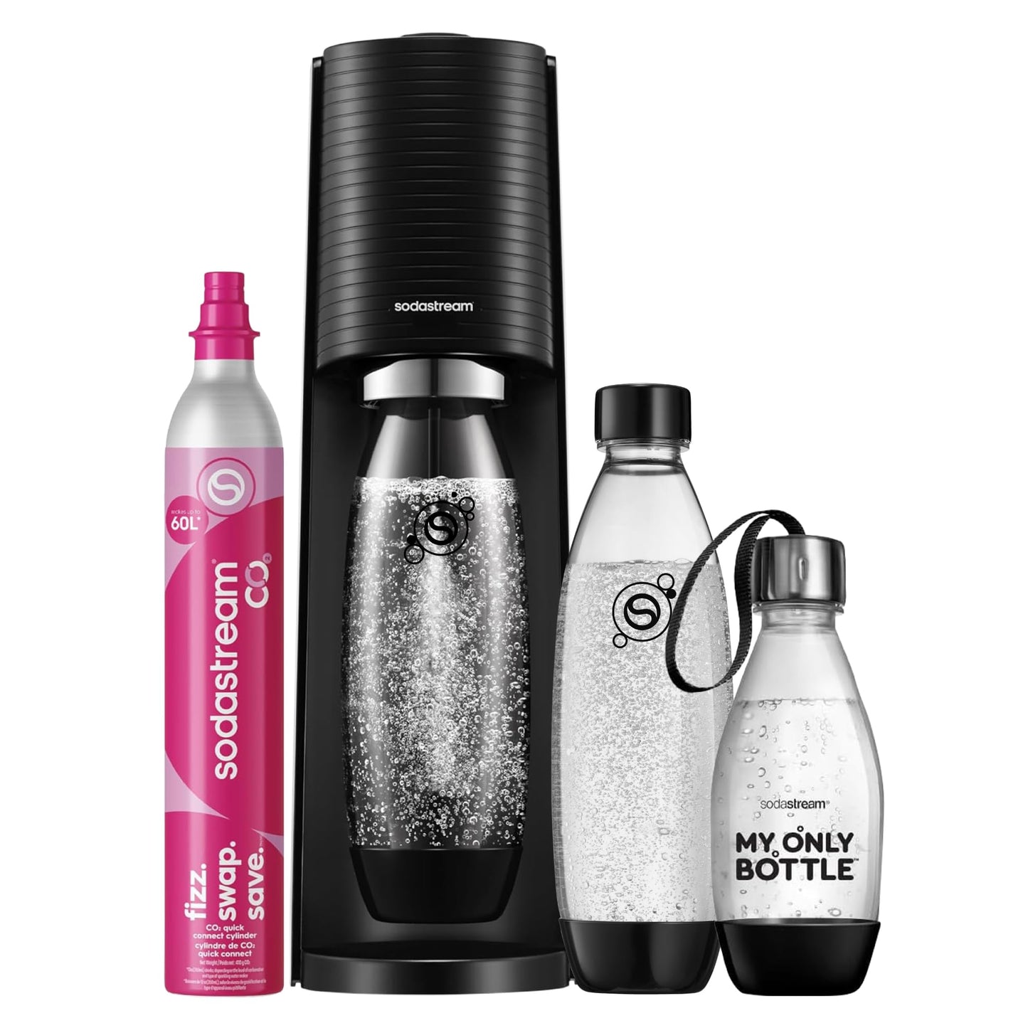 SodaStream TERRA Wassersprudler – Quick Connect CO2, 3x KST Plastikflasche 1L, Schwarz
