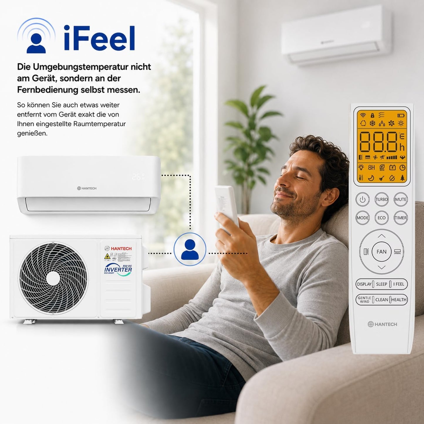HANTECH H-PRO Split-Klimaanlage 12.000 BTU – Inverter, EEK A++, Heizen & Kühlen, WiFi, Alexa, Weiß