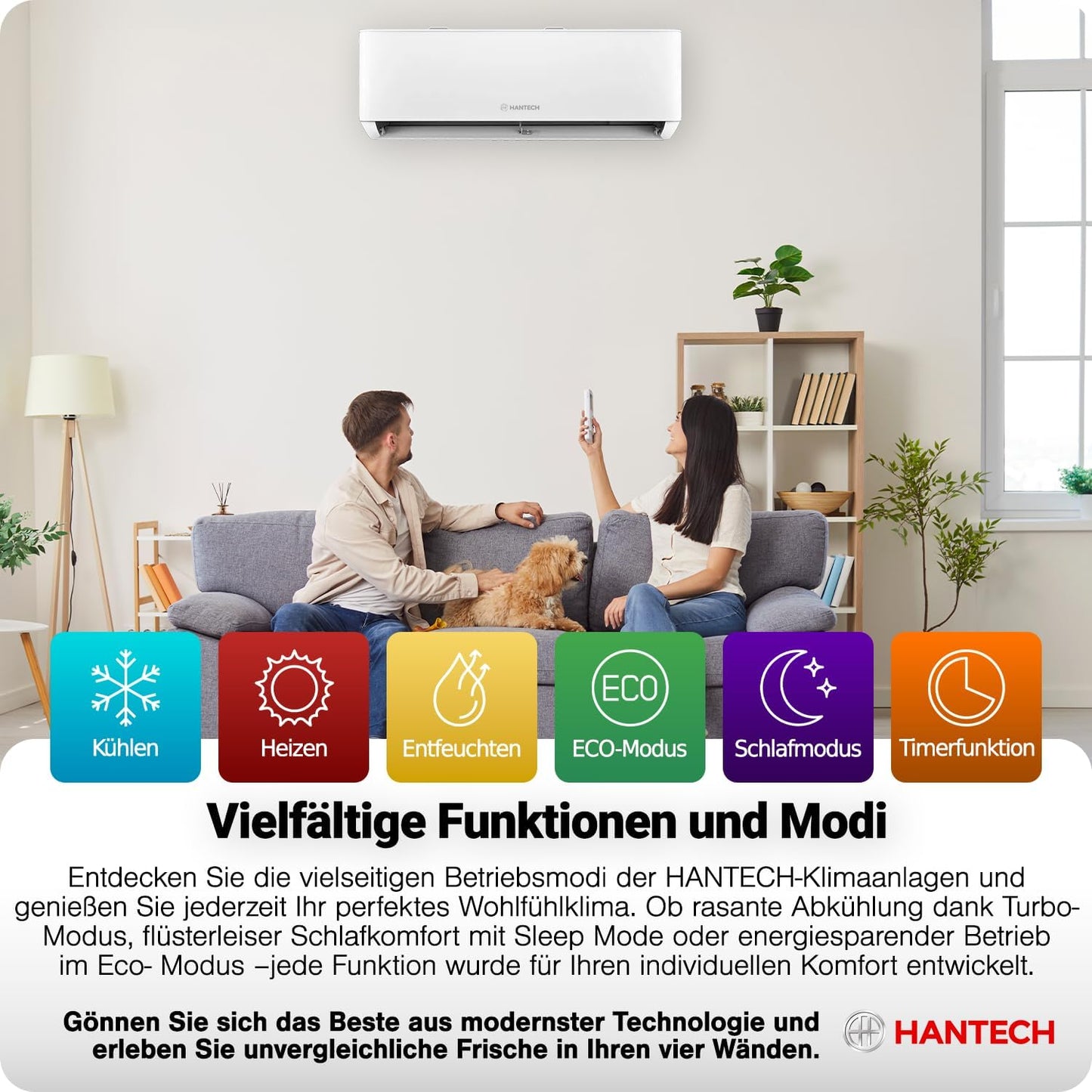 HANTECH H-PRO Split-Klimaanlage 12.000 BTU – Inverter, EEK A++, Heizen & Kühlen, WiFi, Alexa, Weiß