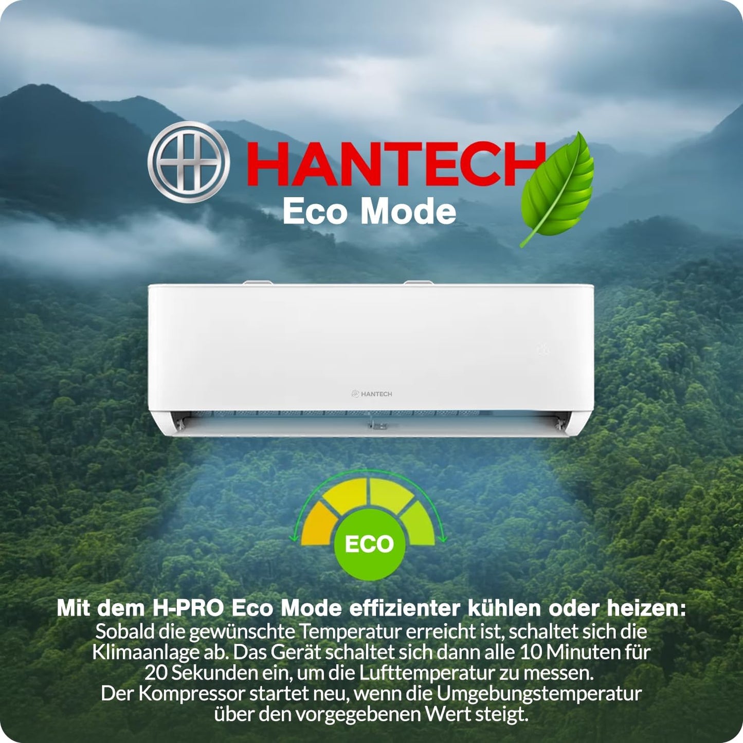 HANTECH H-PRO Split-Klimaanlage 12.000 BTU – Inverter, EEK A++, Heizen & Kühlen, WiFi, Alexa, Weiß
