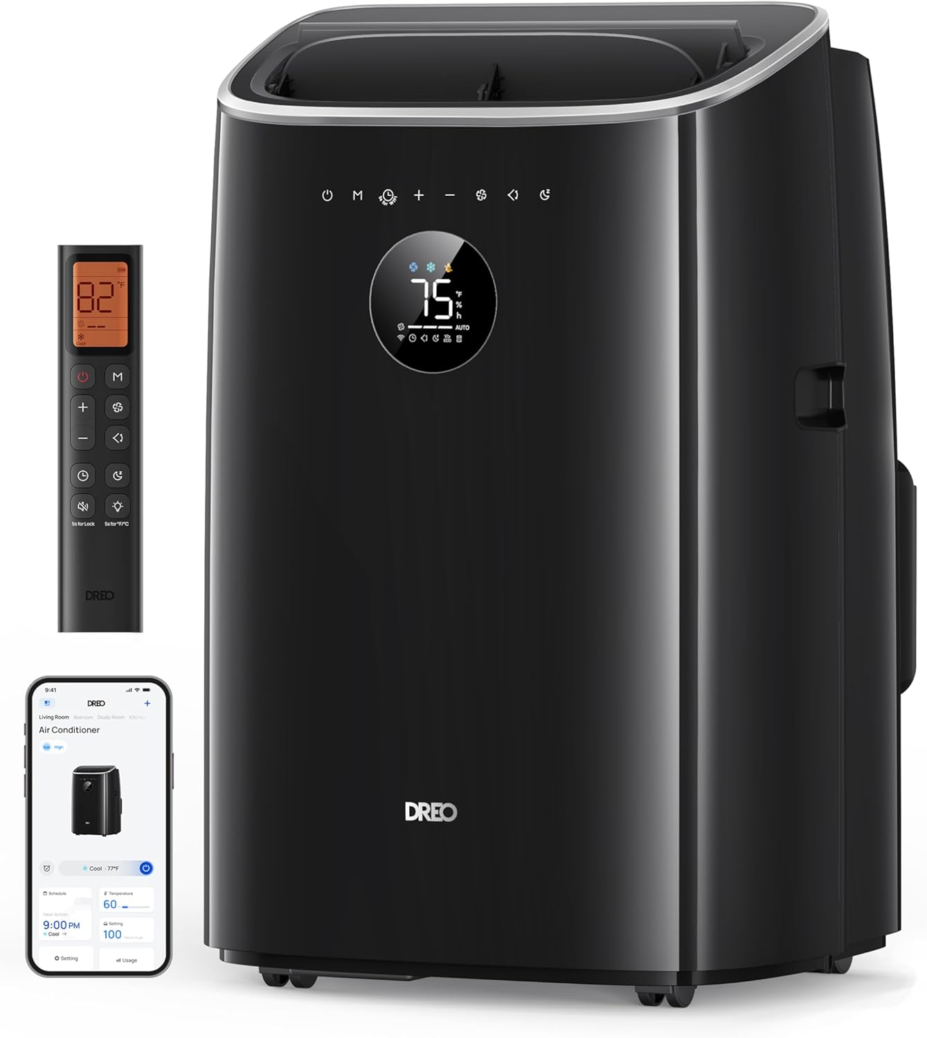 DREO DR-HAC002S Mobiles Klimagerät 7.500 BTU – 3-in-1, R290, EEK A, IceCool, 45dB, WiFi, Siri, Schwarz