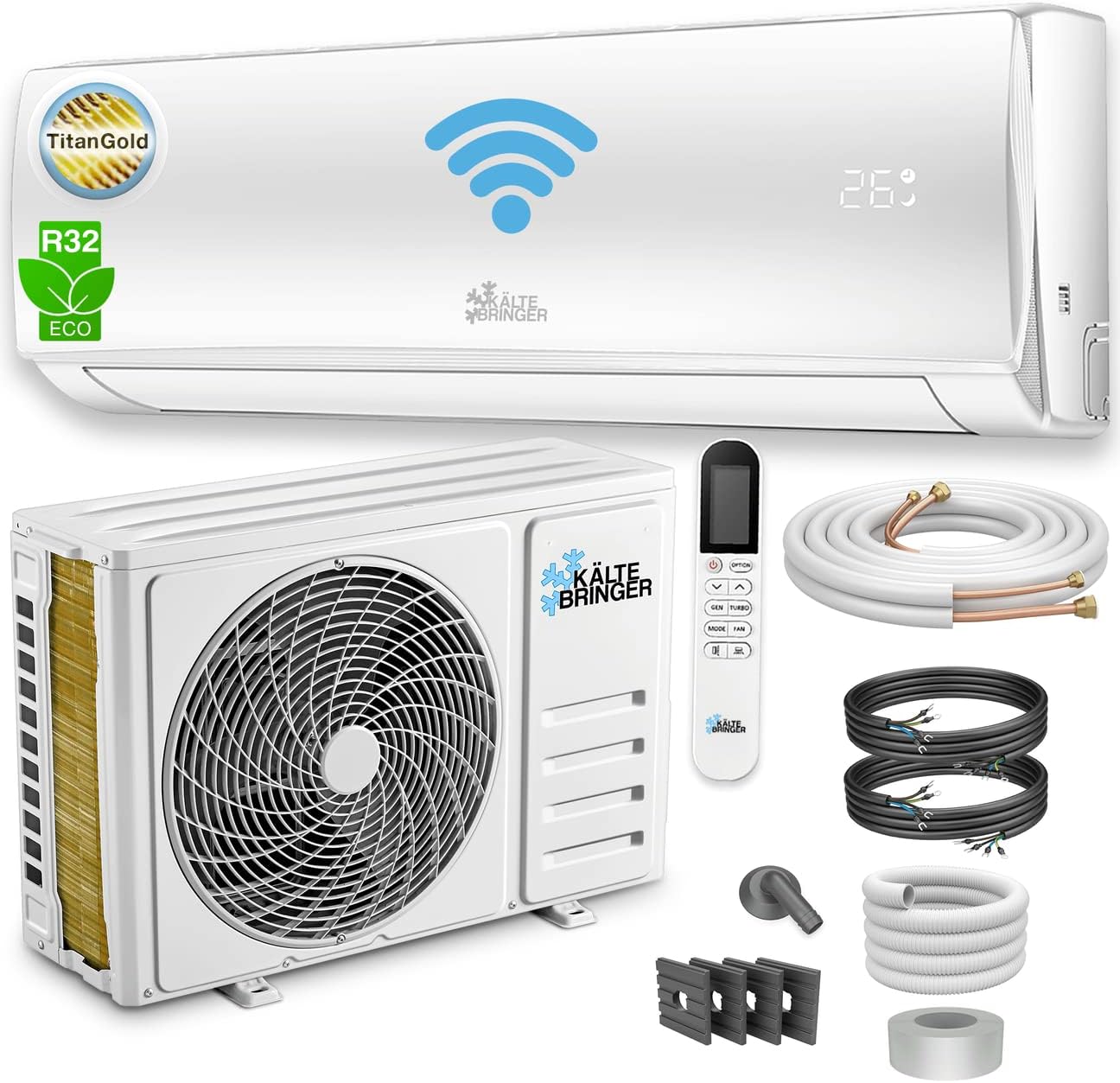 Kältebringer KB34 Split-Klimaanlage 12.000 BTU – Full-Inverter, EEK A++/A+, R32, WiFi, Alexa, TitanGold, Weiß