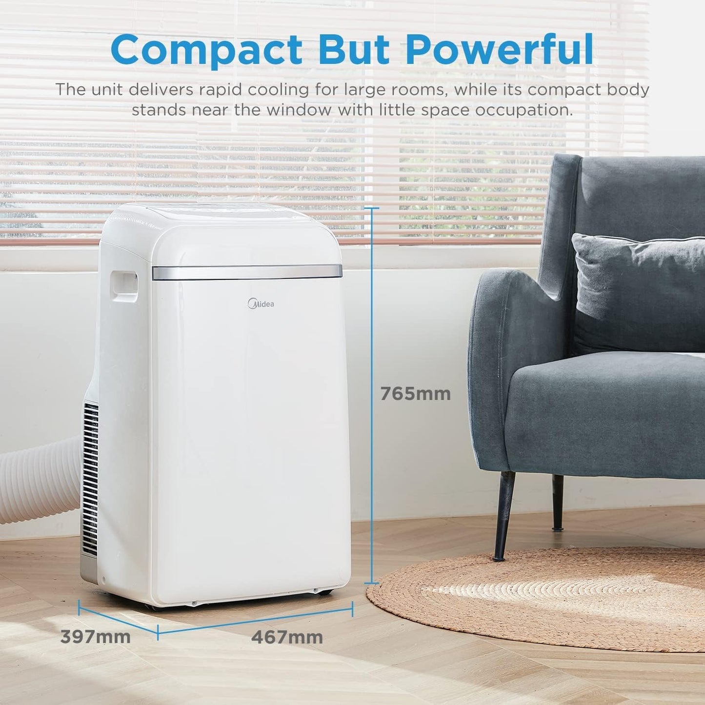 Midea MPD-12CRN7 Mobiles Klimagerät 12.000 BTU – 3-in-1, R290, EEK A, Follow-Me, 45m², Weiß