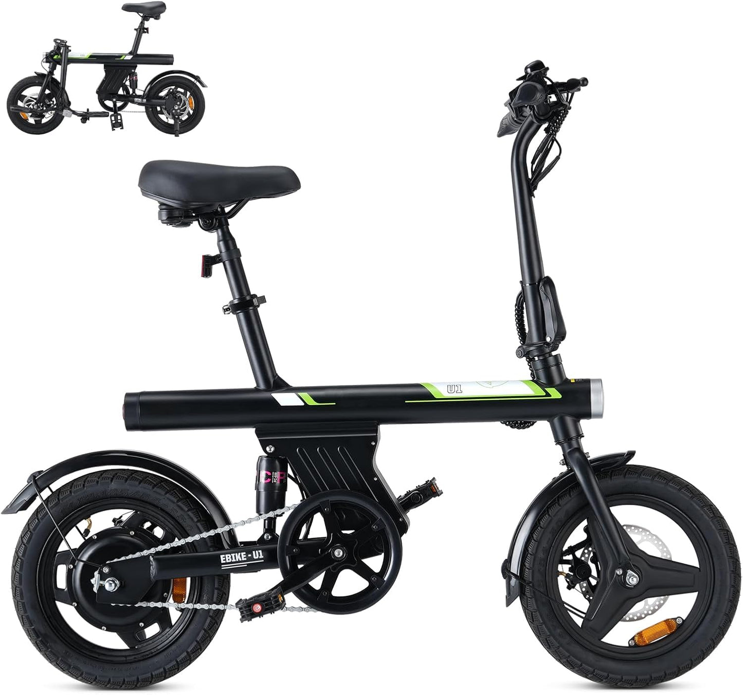 Finbike U1 Klapp-E-Bike 250W – 7-Gang, Pedelec, 14", Scheibenbremsen, LCD-Display, 120kg, Schwarz