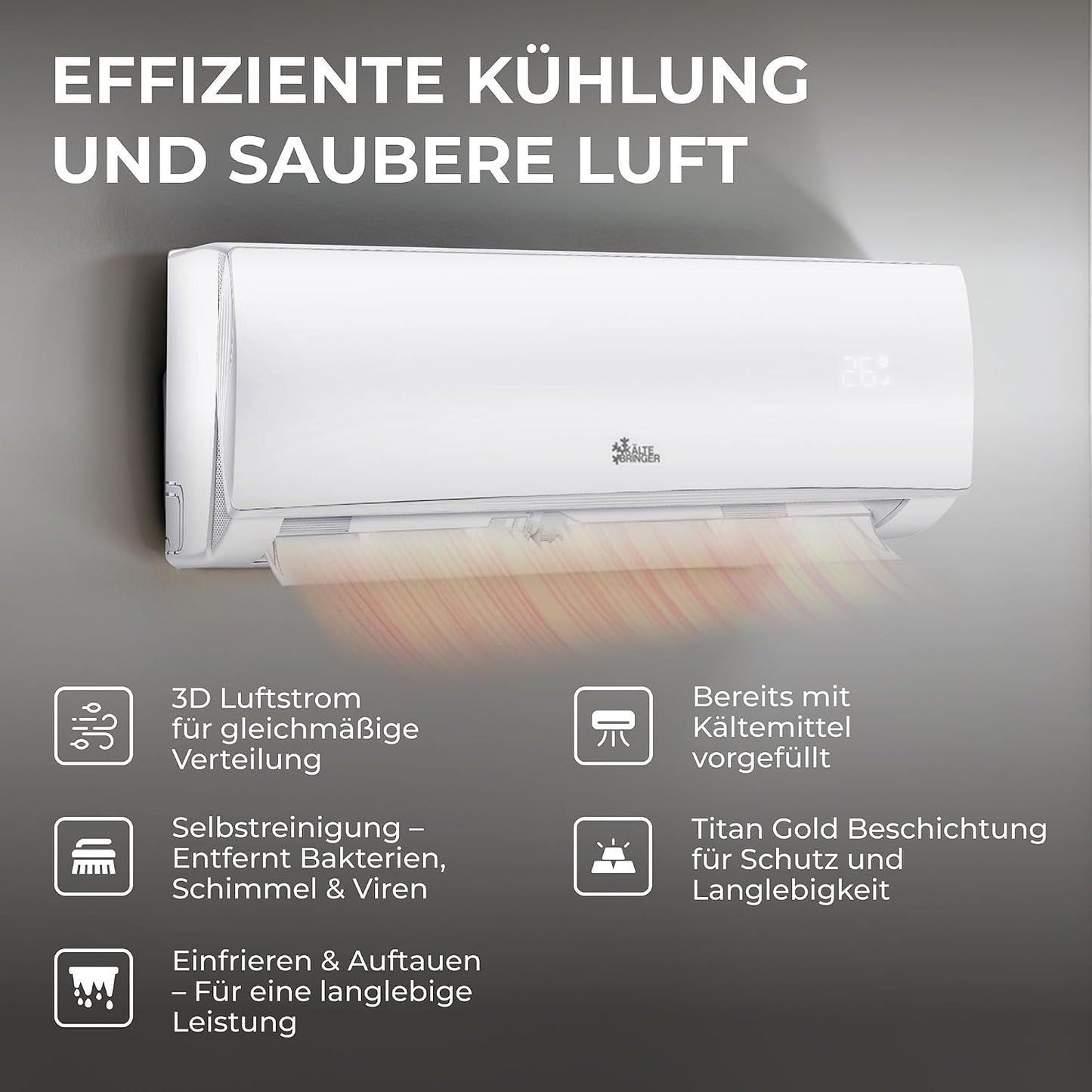 Kältebringer KB34 Split-Klimaanlage 12.000 BTU – Full-Inverter, EEK A++/A+, R32, WiFi, Alexa, TitanGold, Weiß