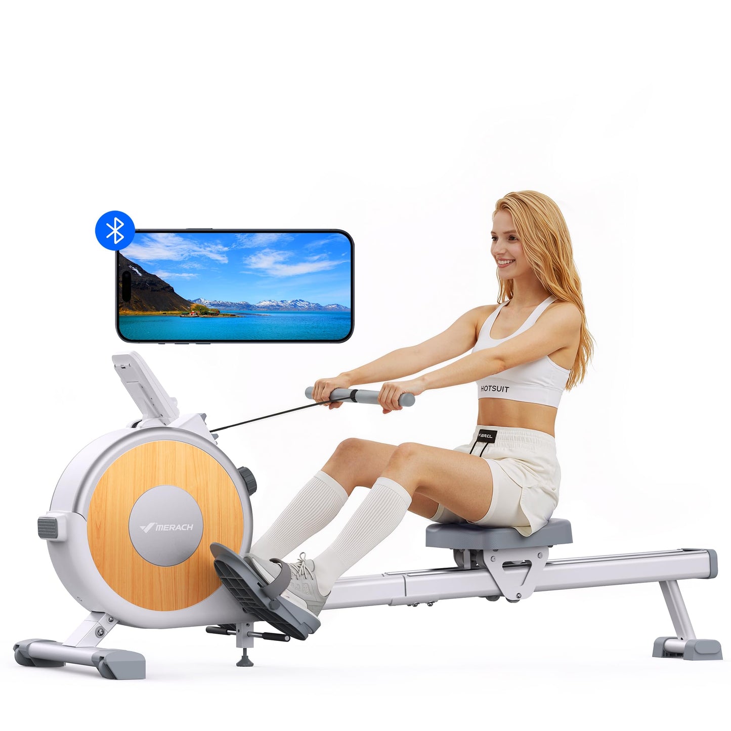 MERACH Q1s Rudergerät 160kg – 32-stufig Magnet, 5,5kg Schwungrad, App, Dual-Rail, 0,2m², Schwarz
