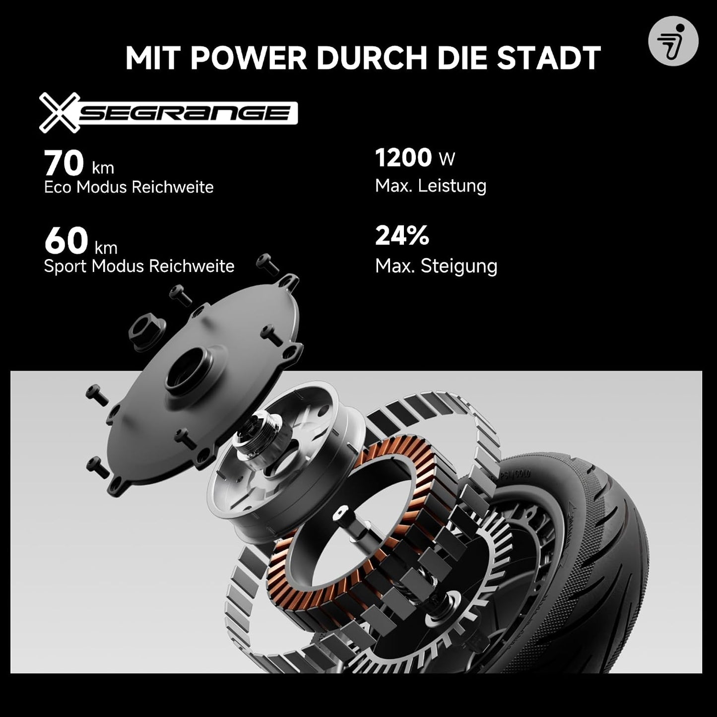 Segway-Ninebot F3 Pro D E-Scooter, bis zu 70 km Reichweite, 10 Zoll selbstabdichtende Luftreifen, Vollfederung, TFT-Display, Apple Find My, faltbar, Schwarz