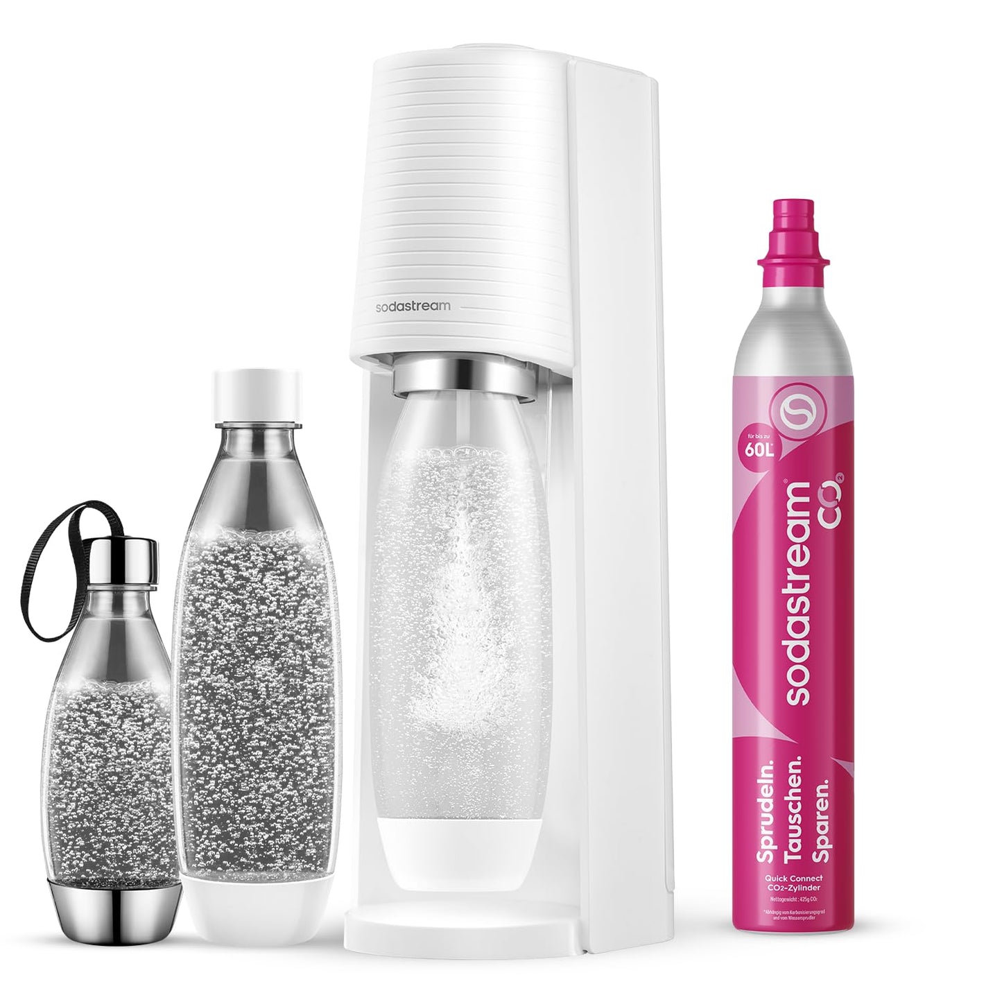 SodaStream TERRA Wassersprudler – Quick Connect CO2, 3x KST Plastikflasche 1L, Schwarz