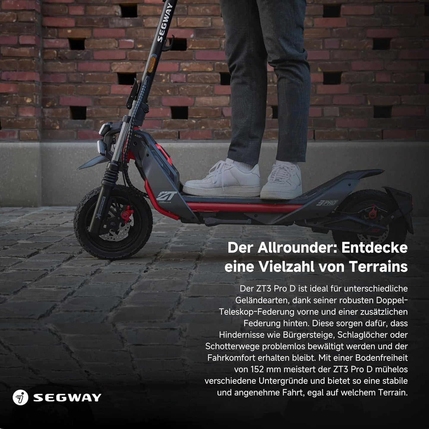 Segway-Ninebot ZT3 Pro D E-Scooter, bis zu 70 km Reichweite, 11 Zoll Offroad-Reifen, Vollfederung, Flash Charge, Apple Find My, faltbar, Schwarz**