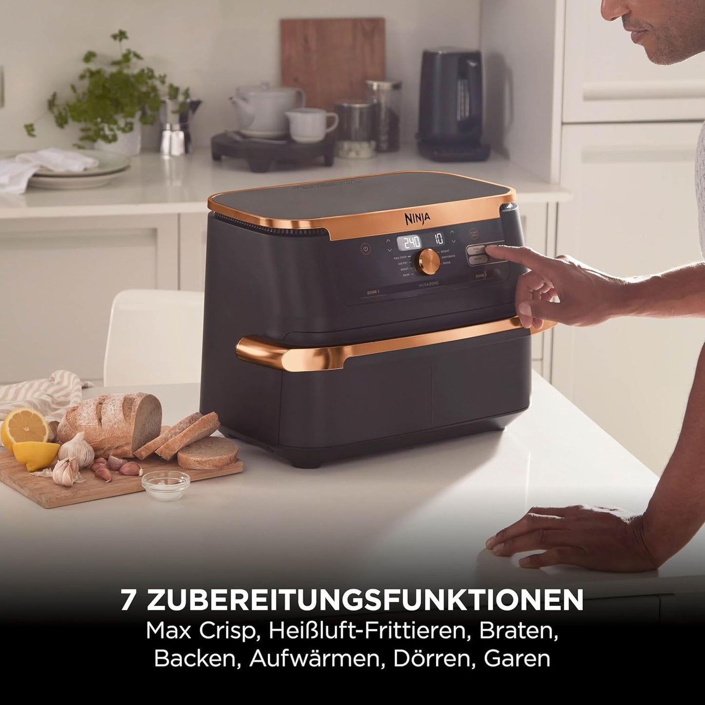 Ninja AF500EUCP Foodi FlexDrawer Heißluftfritteuse 10,4L – 7 Funktionen, Dual Zone, 2470W, Schwarz/Kupfer
