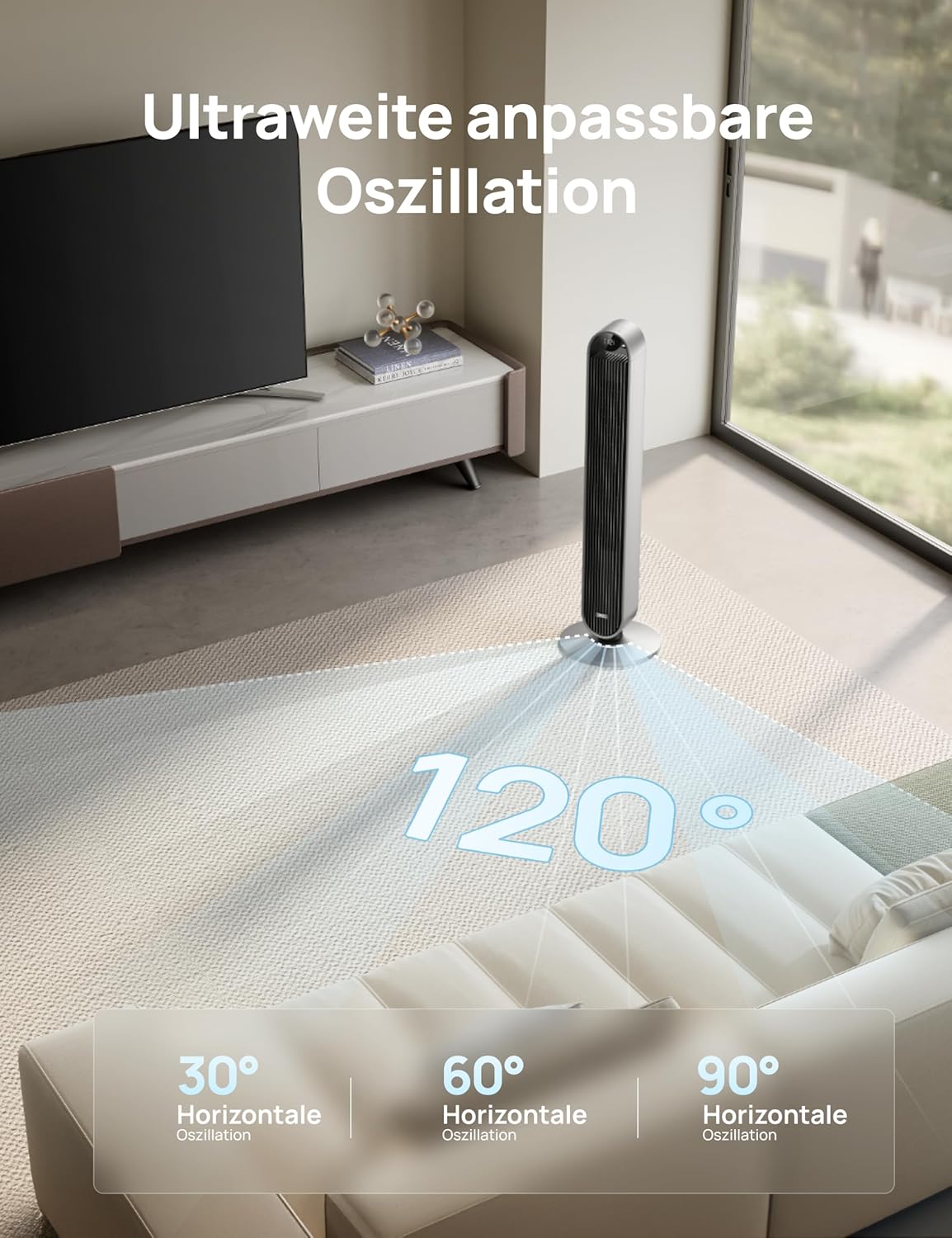 DREO Pilot Max DR-HTF004S Turmventilator 108cm – 12 Stufen, 120° Oszillation, 25dB, WiFi, Alexa, Silber