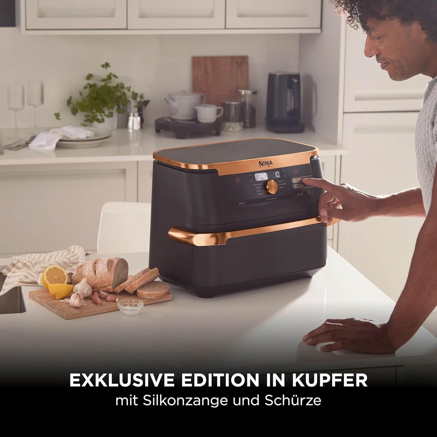 Ninja AF500EUCP Foodi FlexDrawer Heißluftfritteuse 10,4L – 7 Funktionen, Dual Zone, 2470W, Schwarz/Kupfer