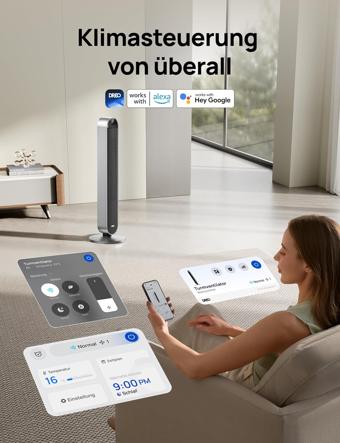 DREO Pilot Max DR-HTF004S Turmventilator 108cm – 12 Stufen, 120° Oszillation, 25dB, WiFi, Alexa, Silber