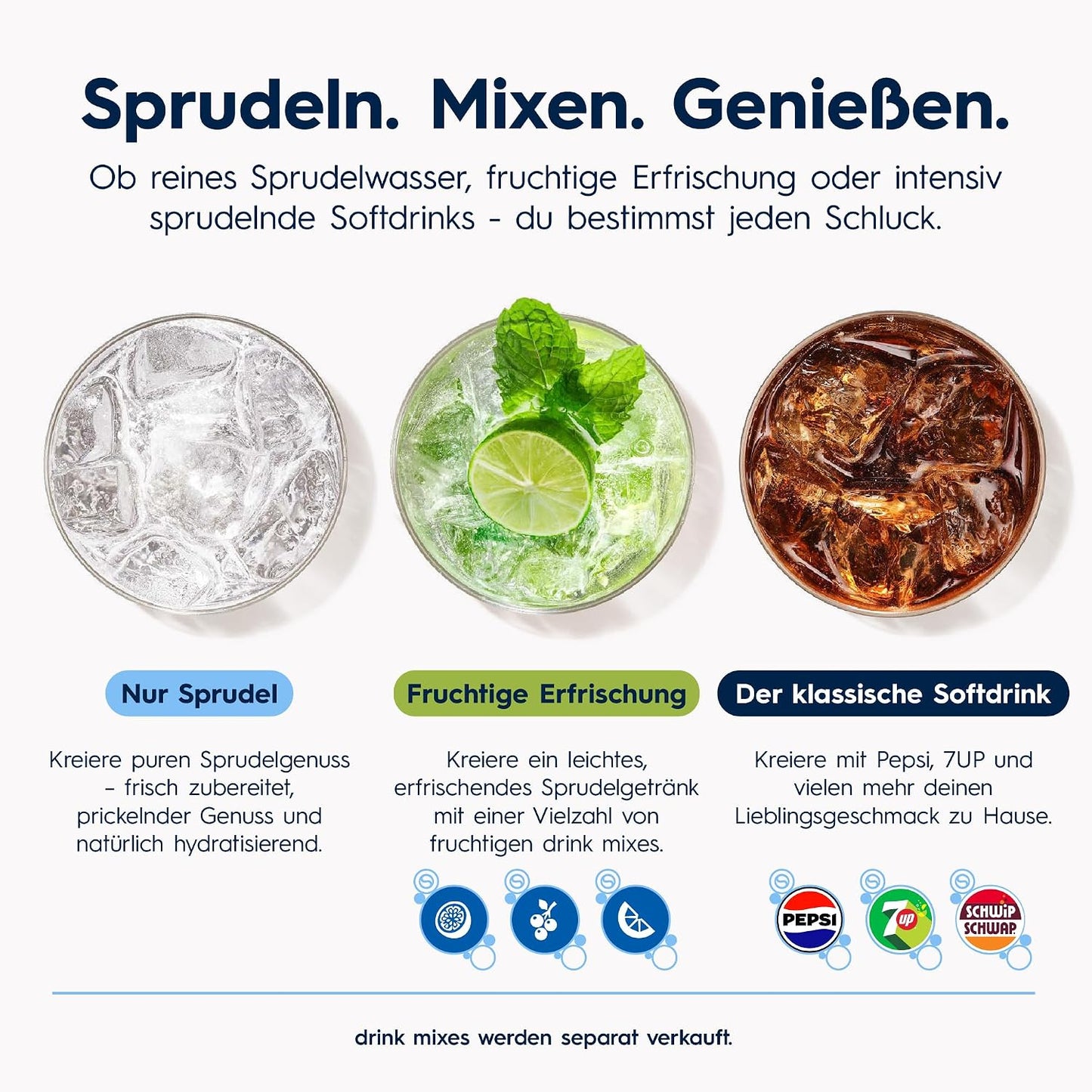 SodaStream TERRA Wassersprudler – Quick Connect CO2, 3x KST Plastikflasche 1L, Schwarz