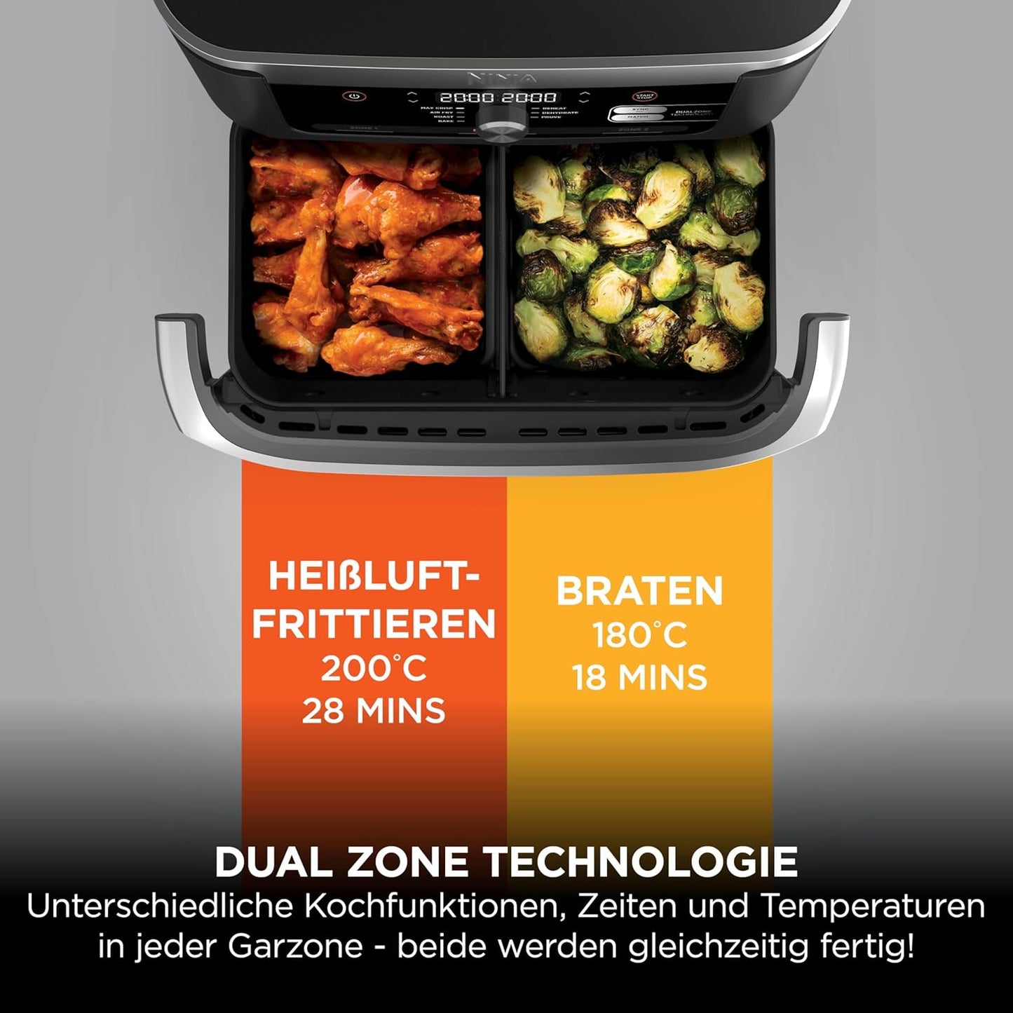 Ninja AF500EUCP Foodi FlexDrawer Heißluftfritteuse 10,4L – 7 Funktionen, Dual Zone, 2470W, Schwarz/Kupfer