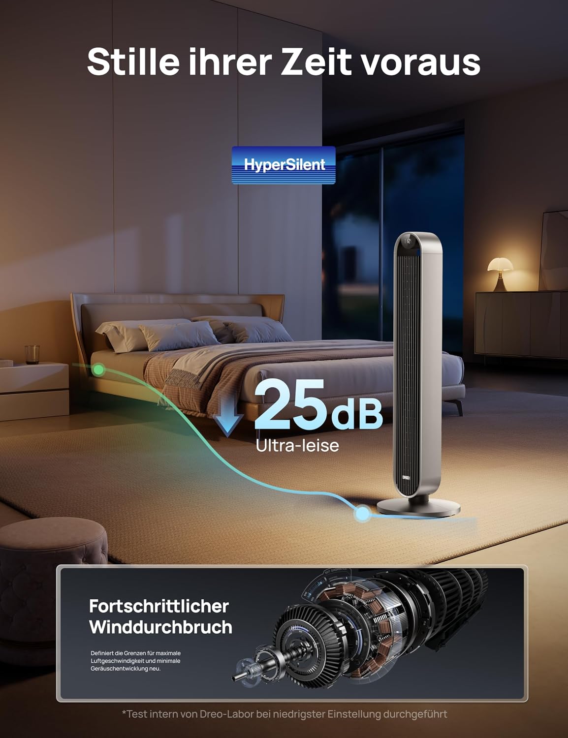 DREO Pilot Max DR-HTF004S Turmventilator 108cm – 12 Stufen, 120° Oszillation, 25dB, WiFi, Alexa, Silber