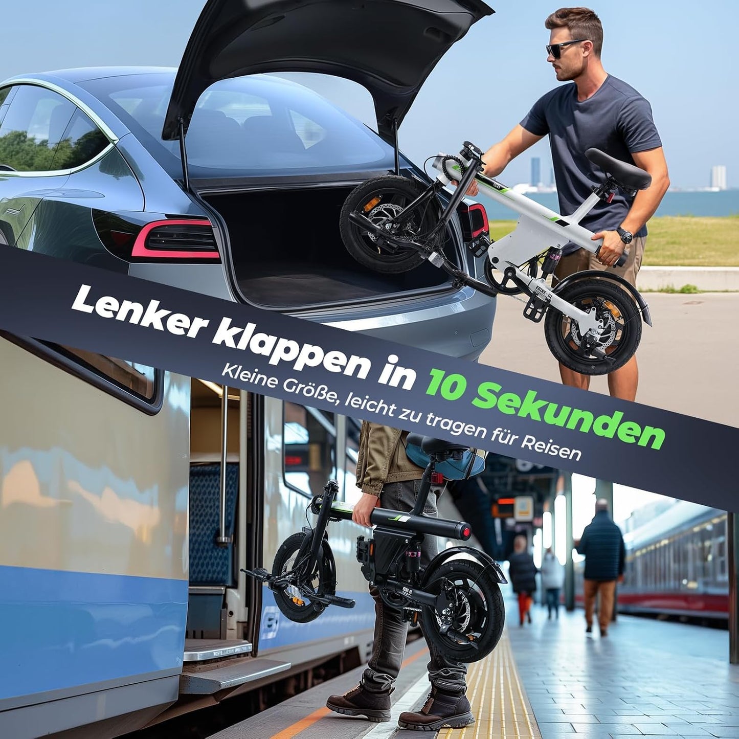 Finbike U1 Klapp-E-Bike 250W – 7-Gang, Pedelec, 14", Scheibenbremsen, LCD-Display, 120kg, Schwarz