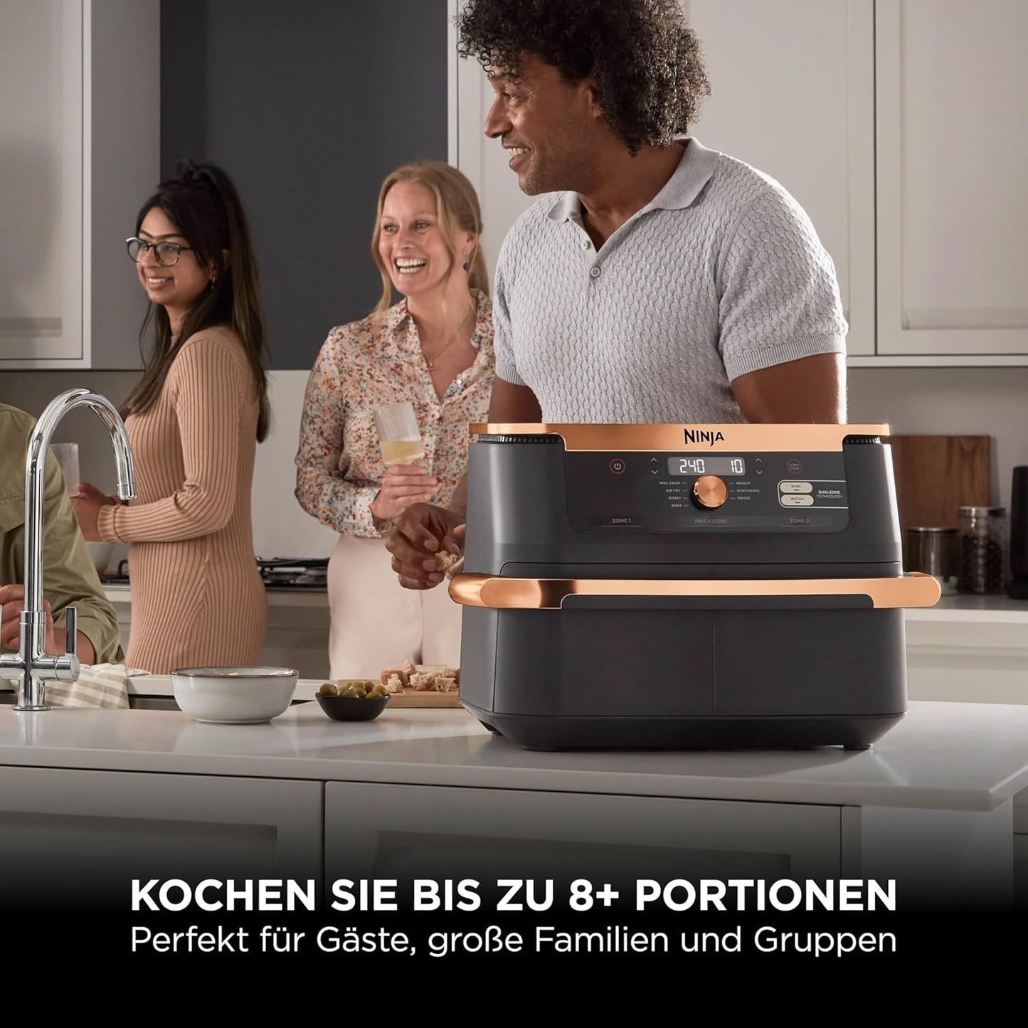 Ninja AF500EUCP Foodi FlexDrawer Heißluftfritteuse 10,4L – 7 Funktionen, Dual Zone, 2470W, Schwarz/Kupfer