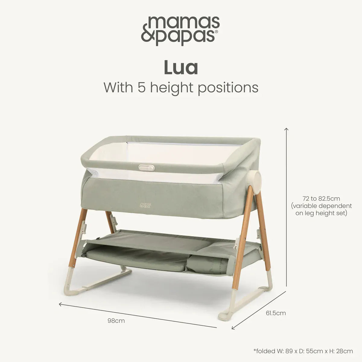 Mamas & Papas Lua Bedside Crib - Sage