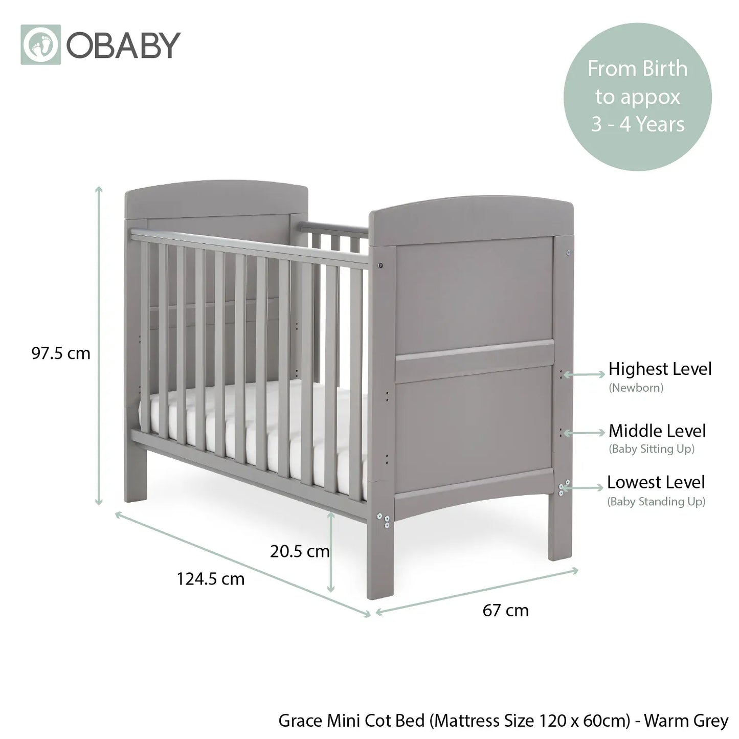 Obaby Grace Mini Cot Bed - Warm Grey