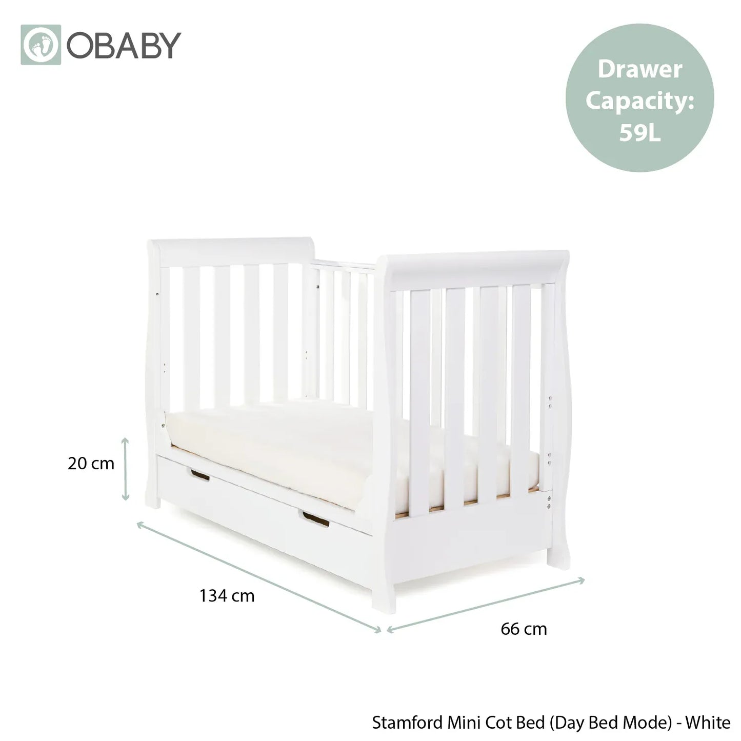 Obaby Stamford Mini Sleigh Cot Bed - White
