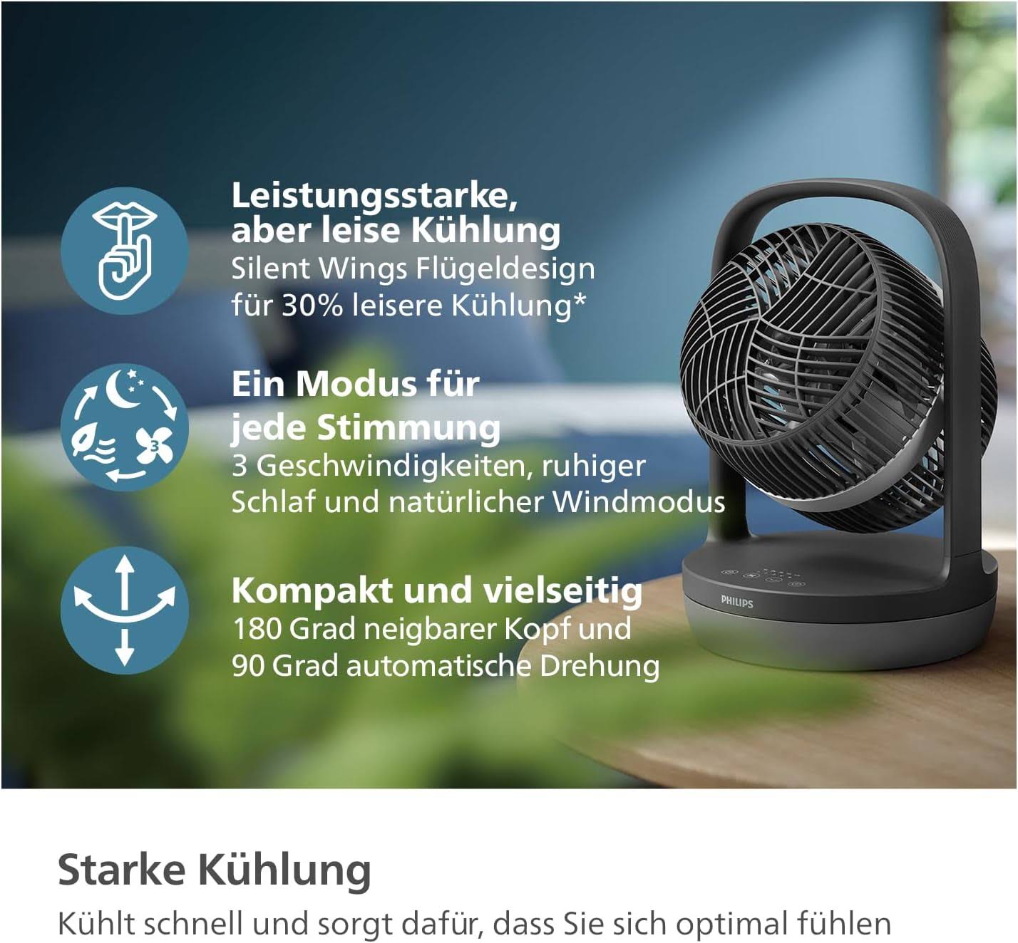 Philips CX3050/01 SilentWings Quiet Table Fan with 90° Oscillation