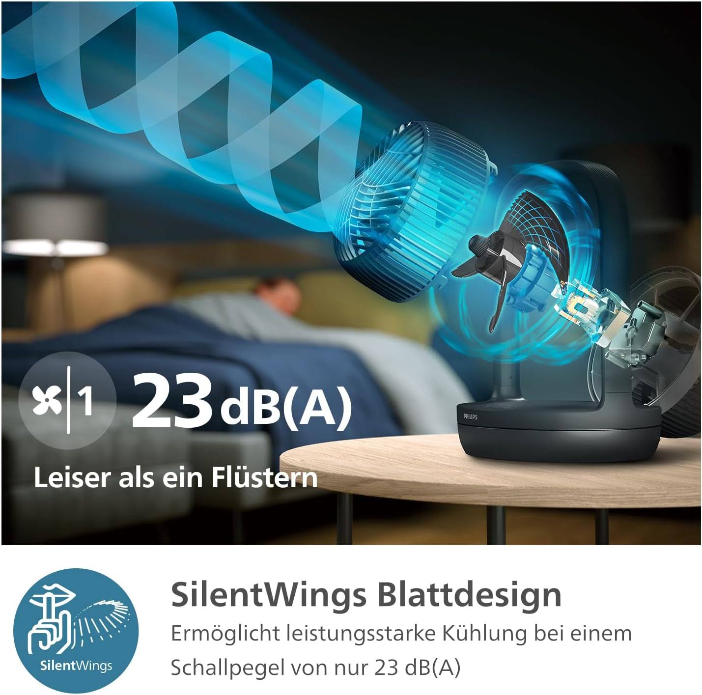 Philips CX3050/01 SilentWings Quiet Table Fan with 90° Oscillation